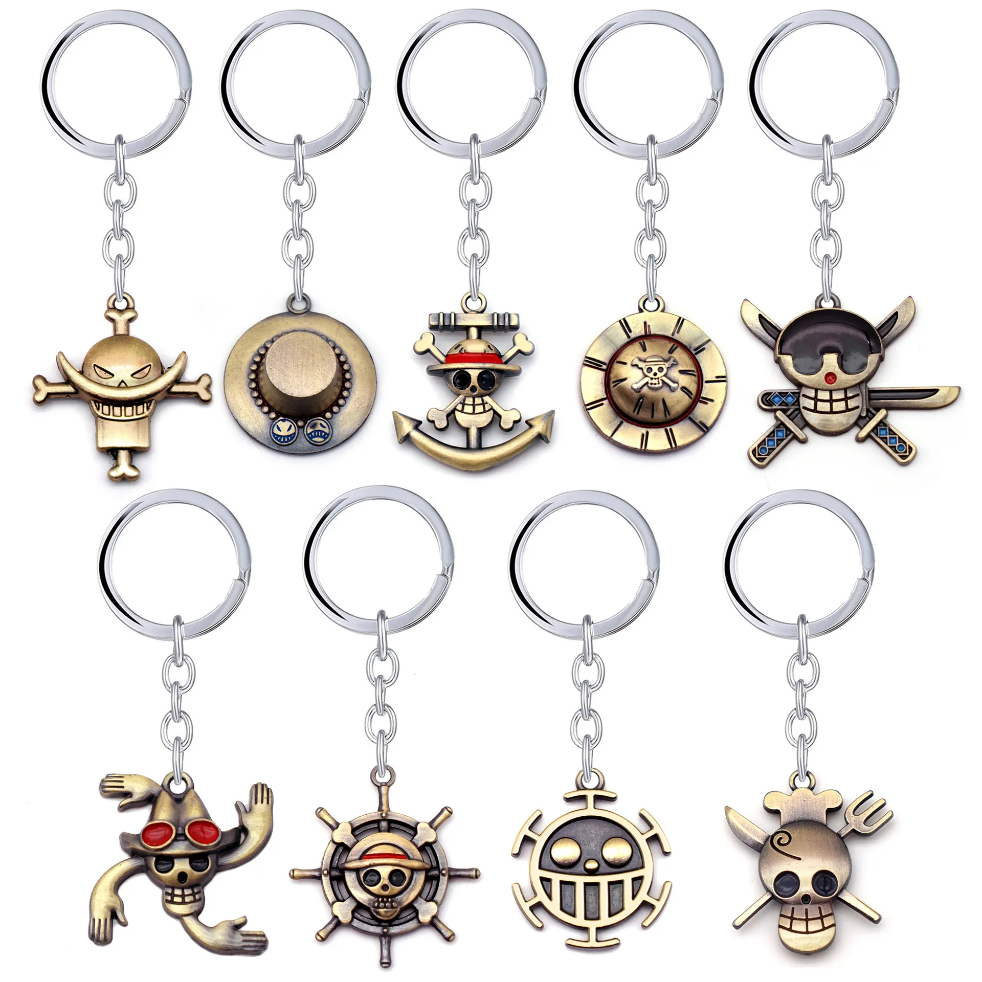 Ones Anime Pieces Keychain Vintage Straw Hat ZERO Chopper Pendant Keychain for Women Men Pirate Jewelry Accessories Gift