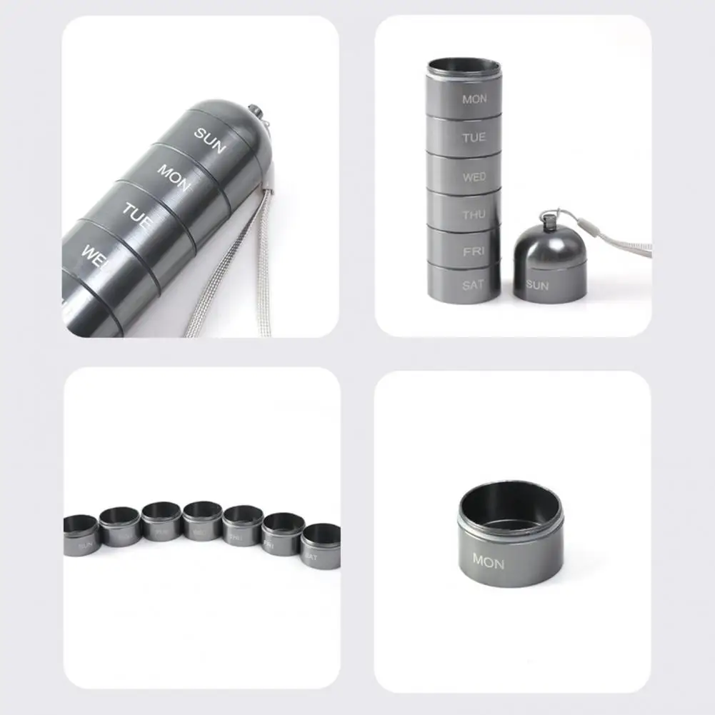 Durable Aluminum Alloy Pill Case Container Good Sealing 7 Layers Tablets Container Box Capsules Organizer Organization