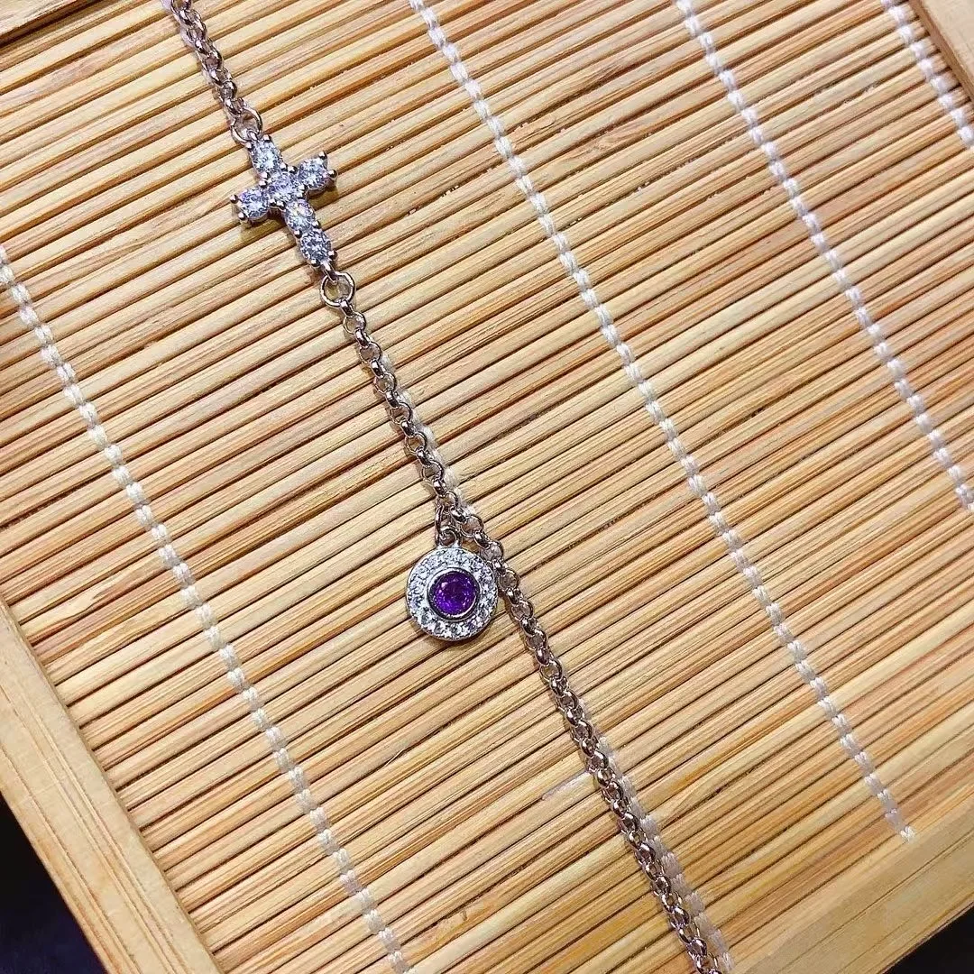 KJJEAXCMY High End Women's Bracelet Natural Amethyst S925 Silver with Electroplating Boasting High Clarity Full Brilliance