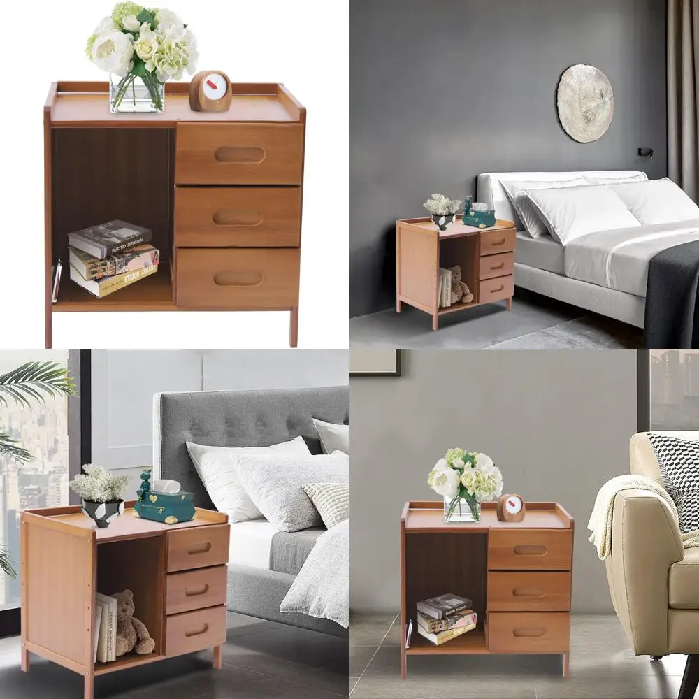 

Bamboo Nightstand with Drawers and Open Shelf, Bedroom Side Table, End Table for Sofa, Bamboo Furniture for Home