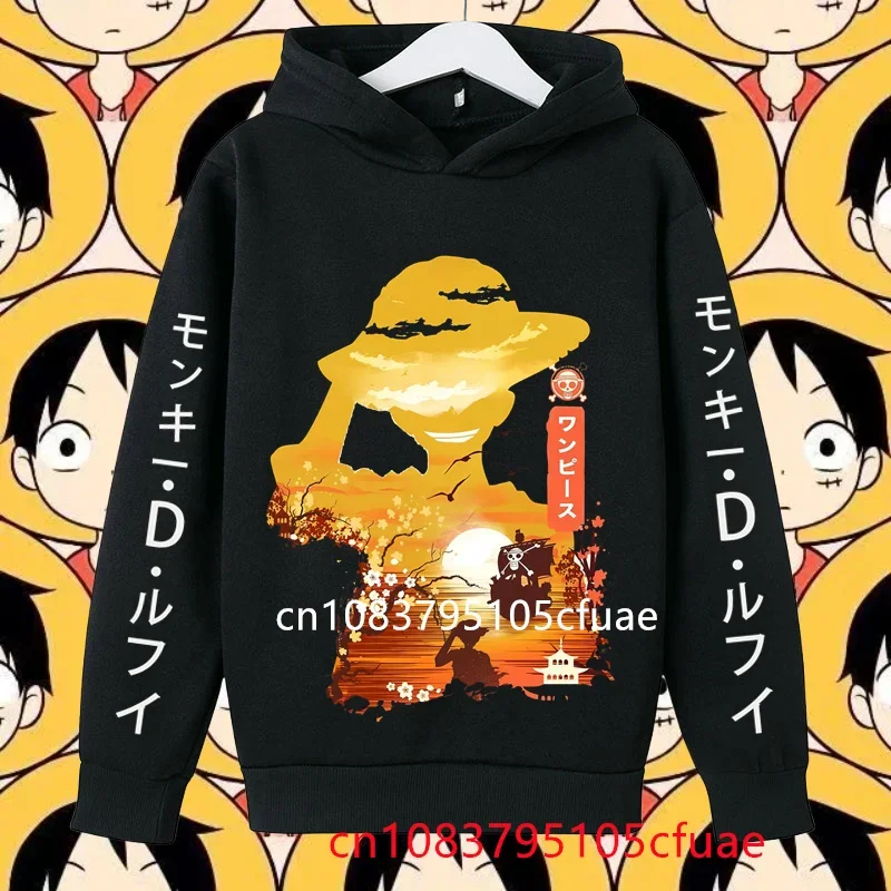 

Spring Autumn Boy Fashion Hoodie MONKEY D LUFFY Clothing Casual Hooded Kids Girl Streetwear Male Cartoon One Piece Pullover