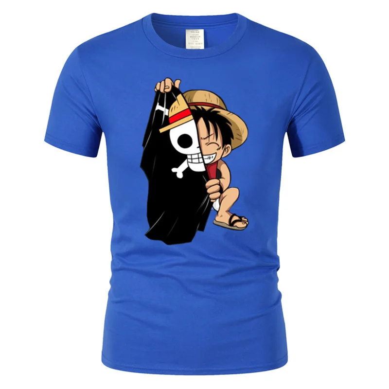 Little Luffy Men’s T-Shirt One Piece Pirate Flag Print Tee with Zoro 3D2Y Agreement Cool Anime Family Streetwear XS