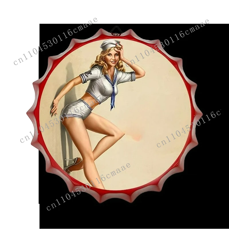 Suitable for Custom Printing Metal Crafts Tin Beer Cap Logo Vintage Pin Girl Plaque Car Garage Old Poster