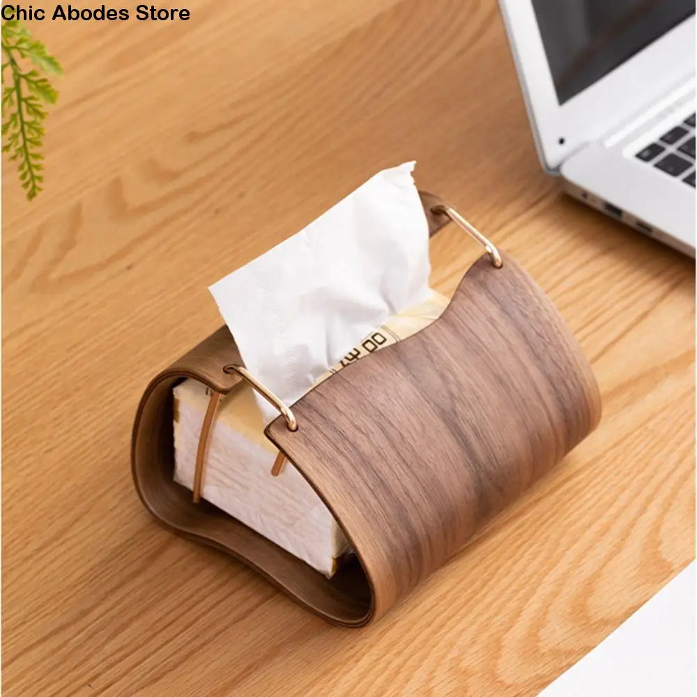 

Nordic Wooden Tissue Box Smooth Extraction Large Opening Retro Napkin Holder Minimalist Wood Grain Pattern Cloud Paper Container