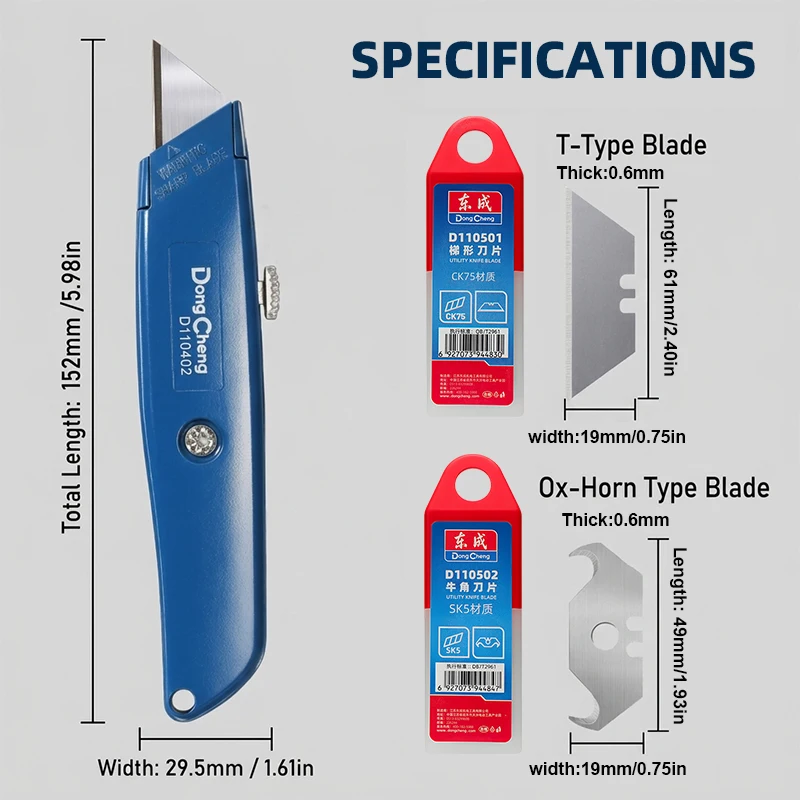 Industrial Zinc Alloy Utility Knife 3-Stage Retractable CK75 Trapezoidal Blade 0.6mm SK5 Horn Blade 0.6mm Heavy Duty Cutter