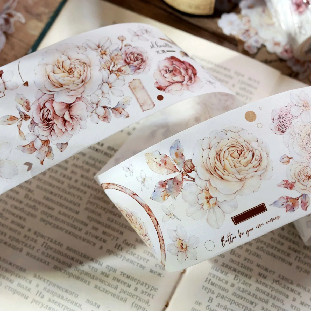 

5.5cm x 6m Single Roll of Washi Tape [ Flower Sunset ] Light Retro Gentle Large Flower Washi Paper & PET Journaling Tape