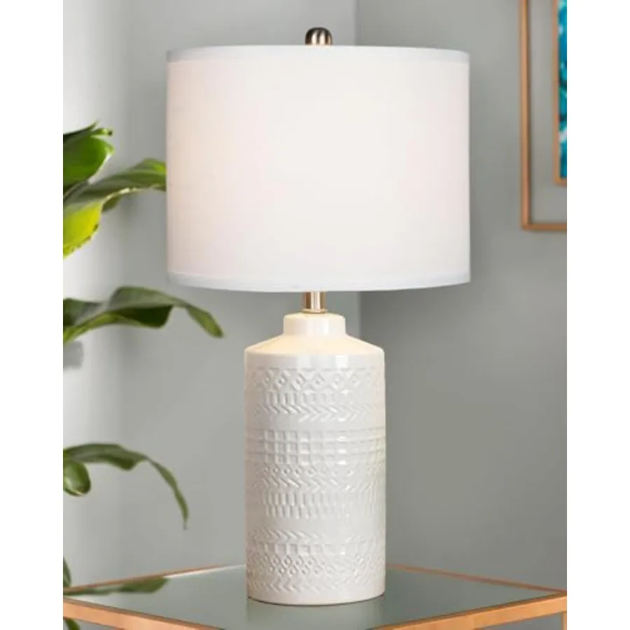 

24.5" Ceramic Table Lamp 3-Way Dimmable Nightstand with Linen Shade Bedside Lamp for Bedrooms and Living Room Office Reading Bu