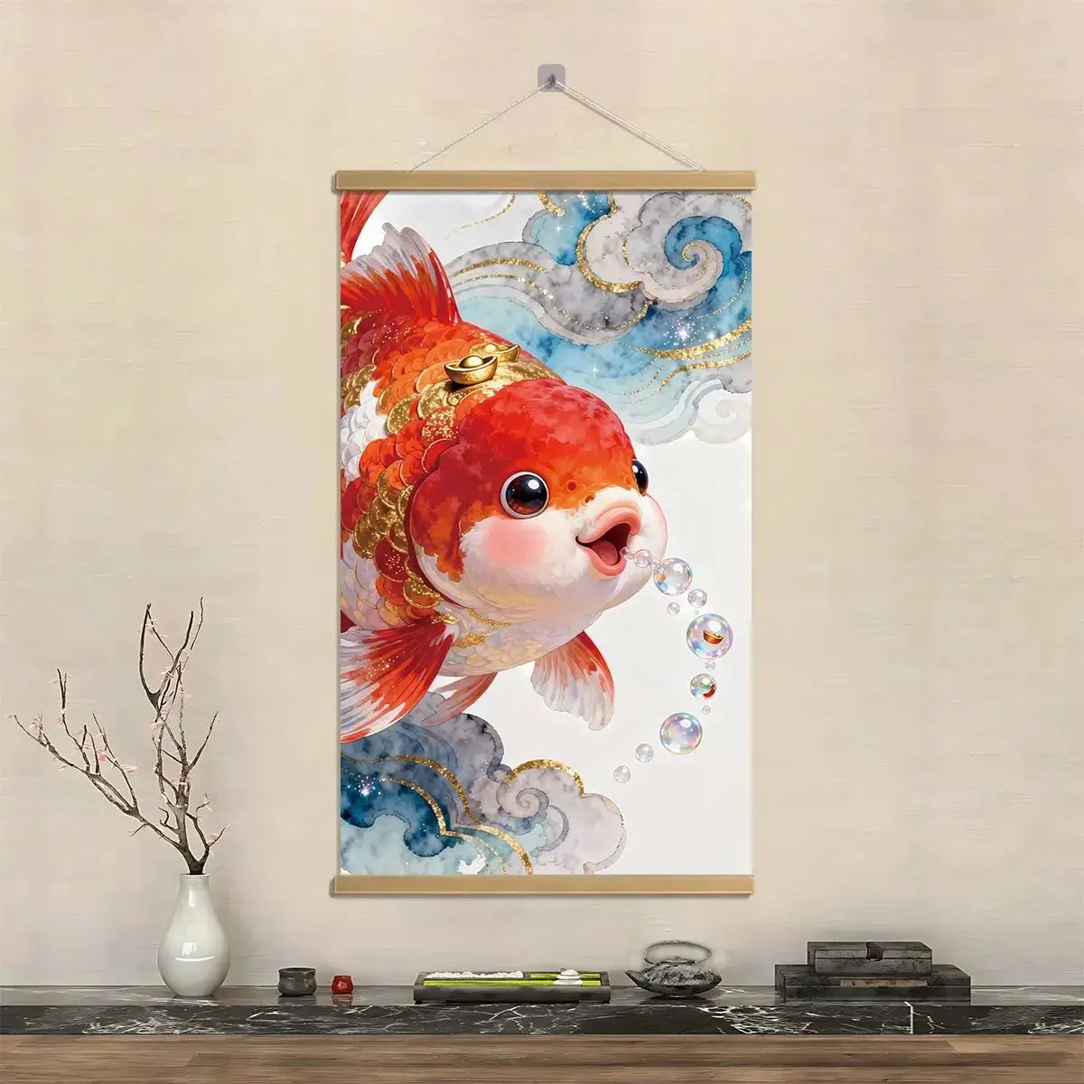 VIKAMA Lucky Koi Fish Canvas Wall Art Painting Feng Shui Wealth Decor for Living Room Bedroom Office Home Gift