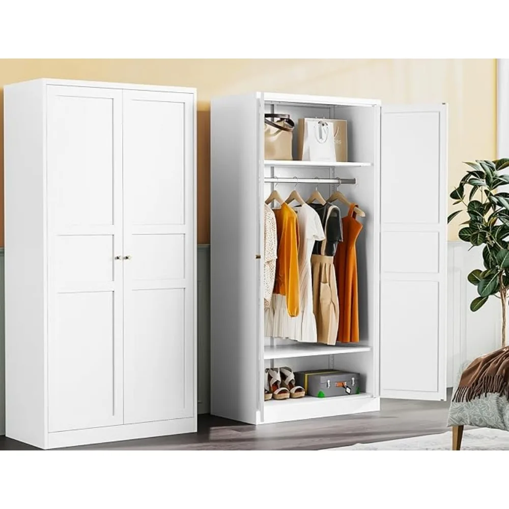 Armoire de garde-robe en métal, armoire de rangement pour vêtements en métal avec étagères et portes réglables, armoire de rangement de garde-robe 72 po