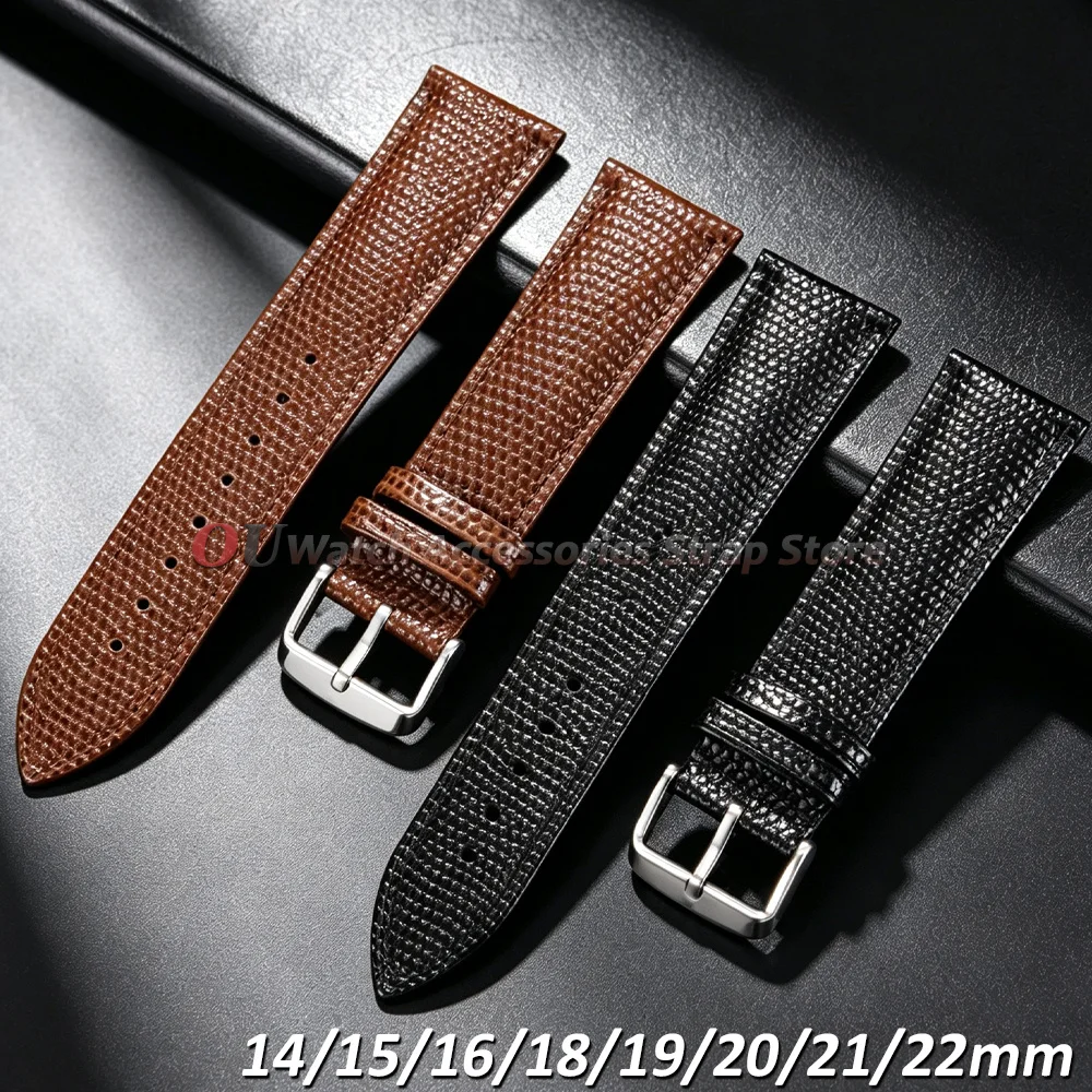 18mm 20mm 22mm 14mm 15mm 16mm 19mm 21mm Lizard Pattern Leather Watch Band for Seiko Cowhide Watch Strap for Men Women Bracelets
