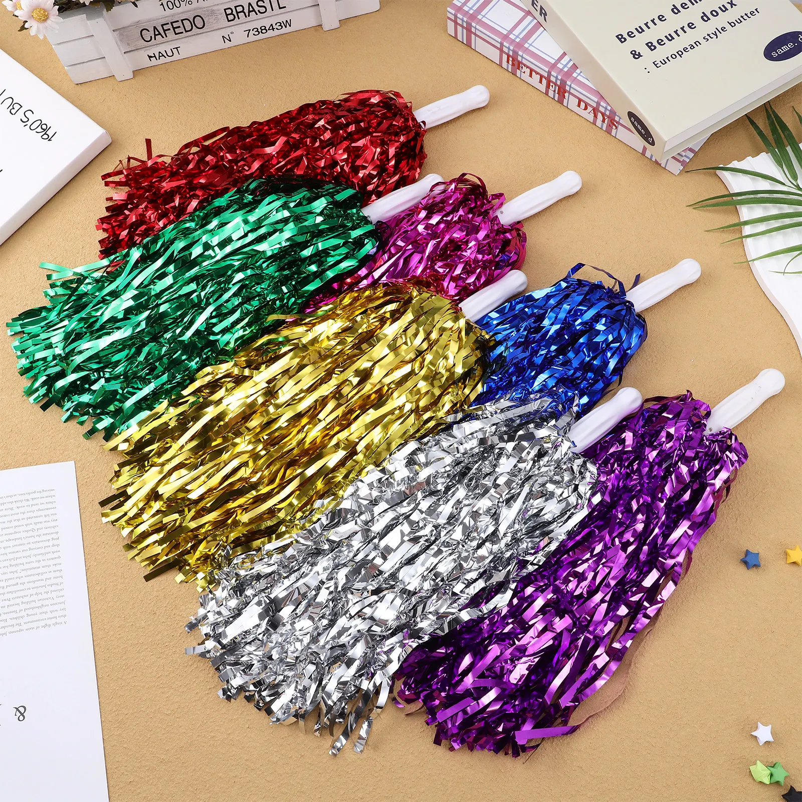 7Pairs Cheer Poms Handheld PVC Pom Poms Bright Assorted Colors Energetic Swinging Effect Cheering Squad Supplies Performance