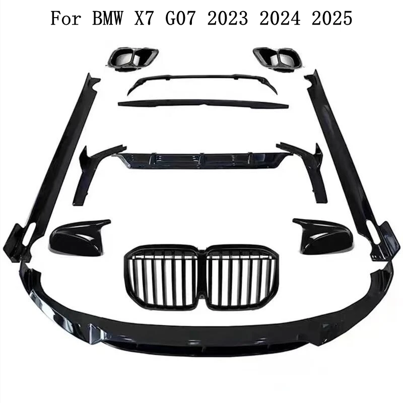 For BMW X7 G07 2023 2024 2025 High Quality ABS Black Front Lip Rear Diffuser Body Side Skirt Kit Spoiler Grill Rearview Mirror