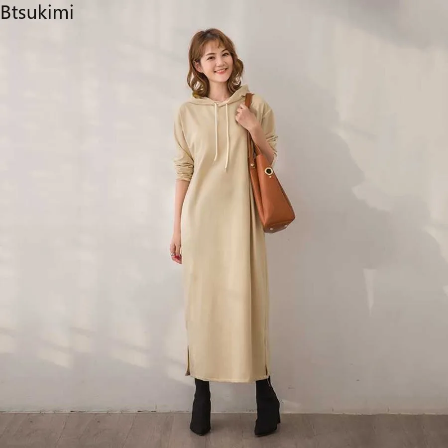 New Winter Hooded Sweatshirt Dress Large Size Women's Fashion Loose Slimming Mid-length Pullovers Long Sleeve Long Sleeve Jacket