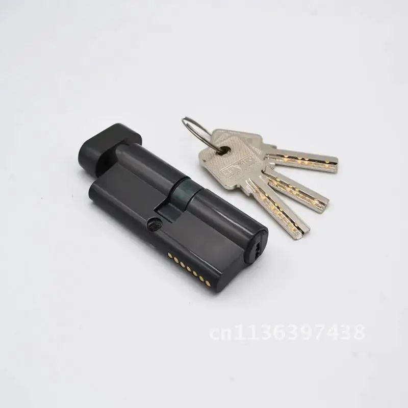 Anti-Roubo Latão Door Lock Cylinder, Botões de segurança doméstica, Cromado Preto com 3 Chaves De Computador De Latão, 70mm