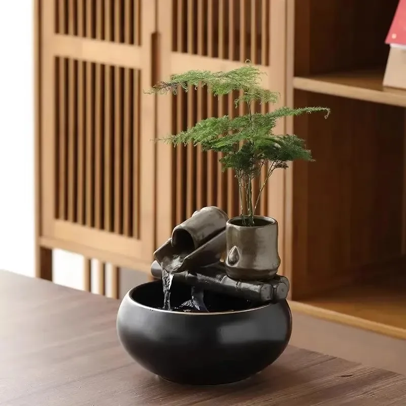Living Room Spray Water Humidification Atomized Fish Tank Office Decoration Desktop Ornament Creative Lotus Fountain Water Tank