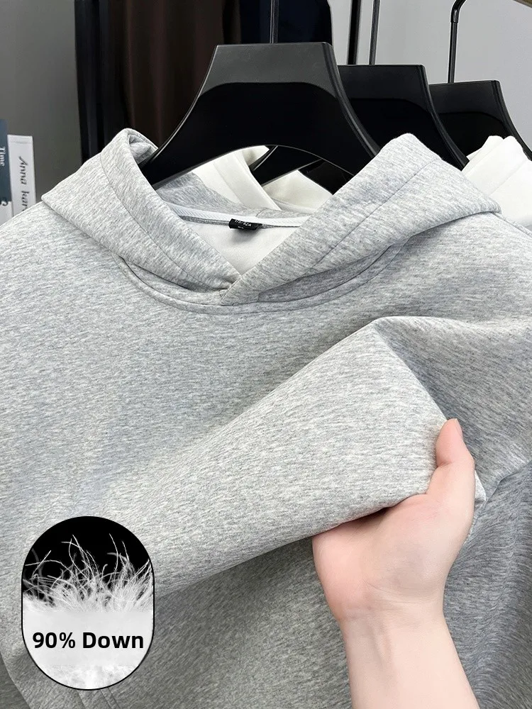 

Rn Men's Hooded Goose down Sweatirt Thiened Casual Pure Color Warmth Faionable Autumn Winter Sports Jaet