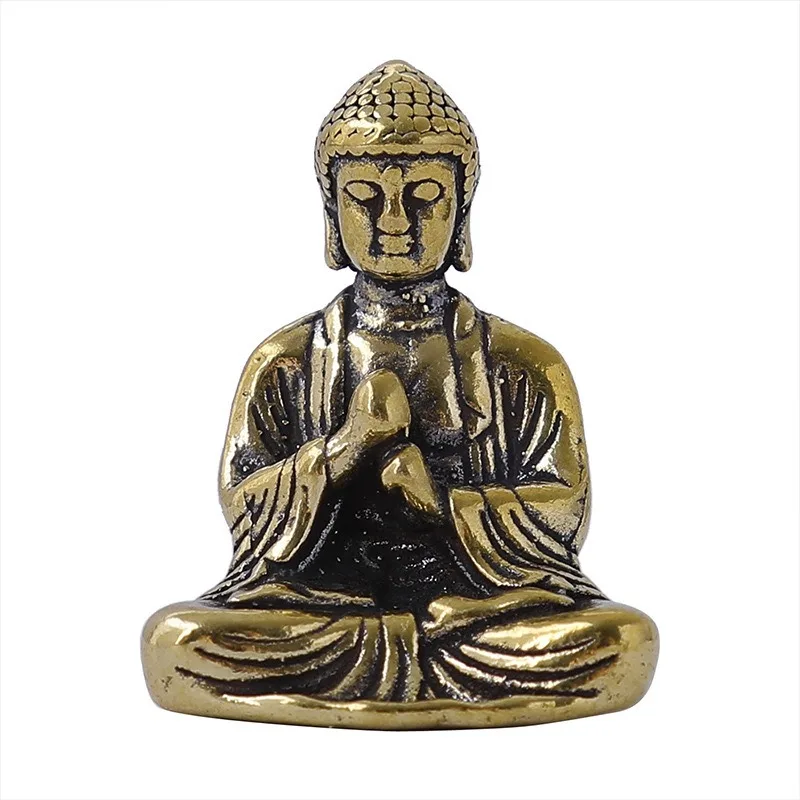 Brass Buddha Figurine Retro Metal Sitting Buddha Statue Mini Sculpture Desktop Ornament Meditation Home Decor Gift