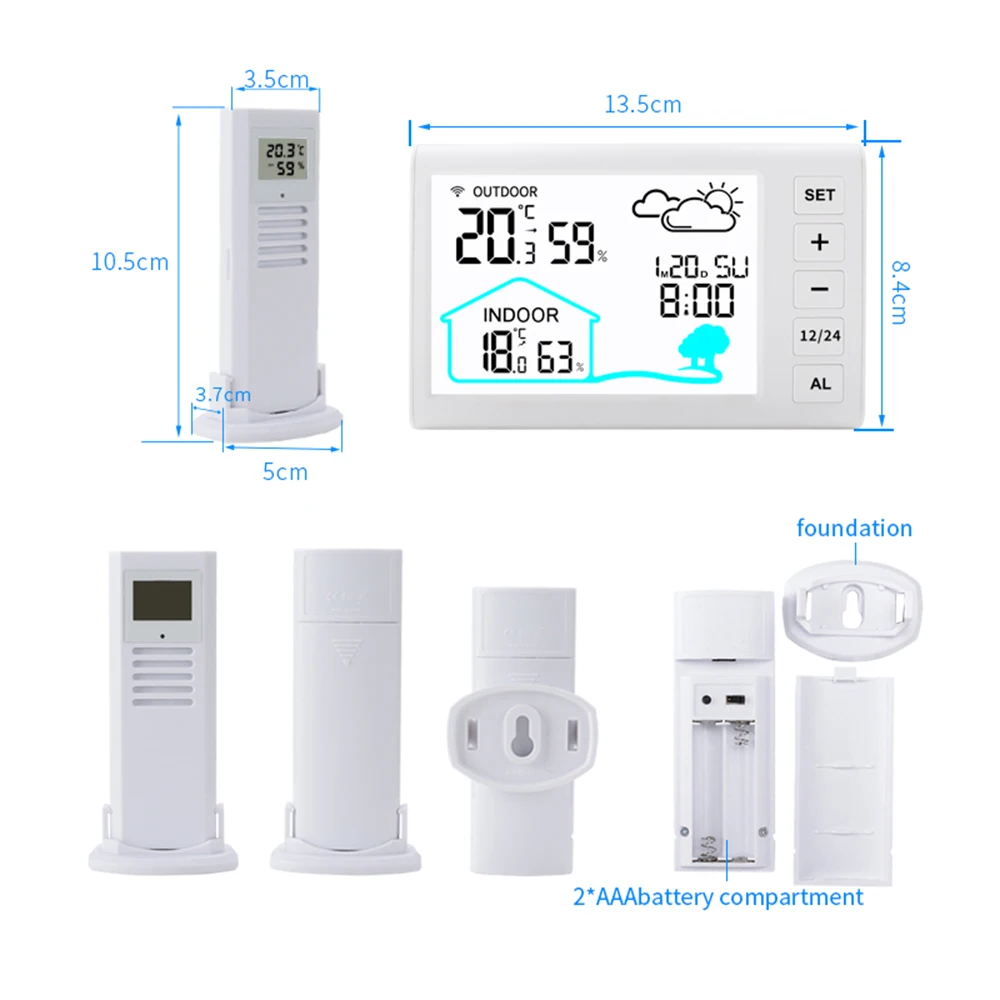 Imagem -04 - Medidor de Umidade de Temperatura Interna com Função Despertador Sensor Externo Time Display en ge fr it ne es da Pcs por Conjunto