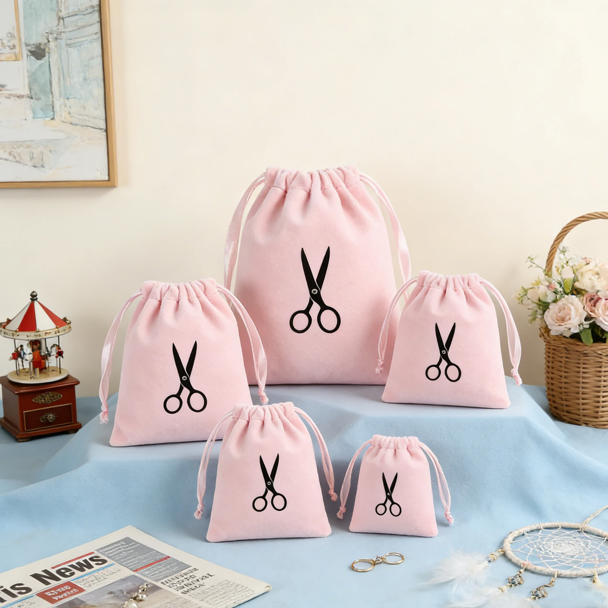 

100Pcs Luxury Pink Velvet Bracelet Drawstring Bag High Quality Packing Jewelry Gift Cosmetic Velvet Storage Custom Logo