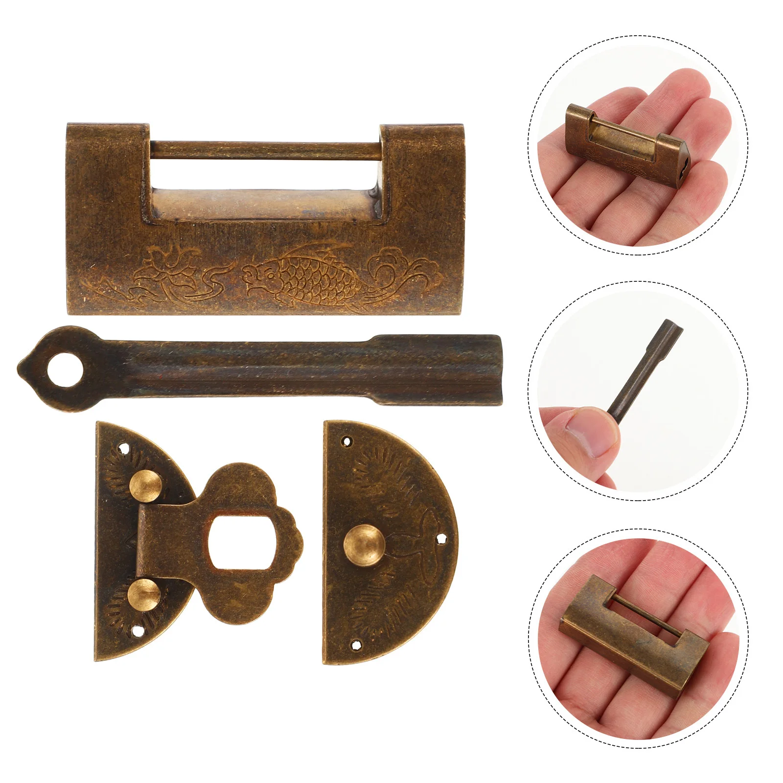 

1 set Vintage Furniture Lock Hasp Brass Small Latch For Jewelry Box Cabinet Gift Box Metal Buckle Decorative Hasp Clamp