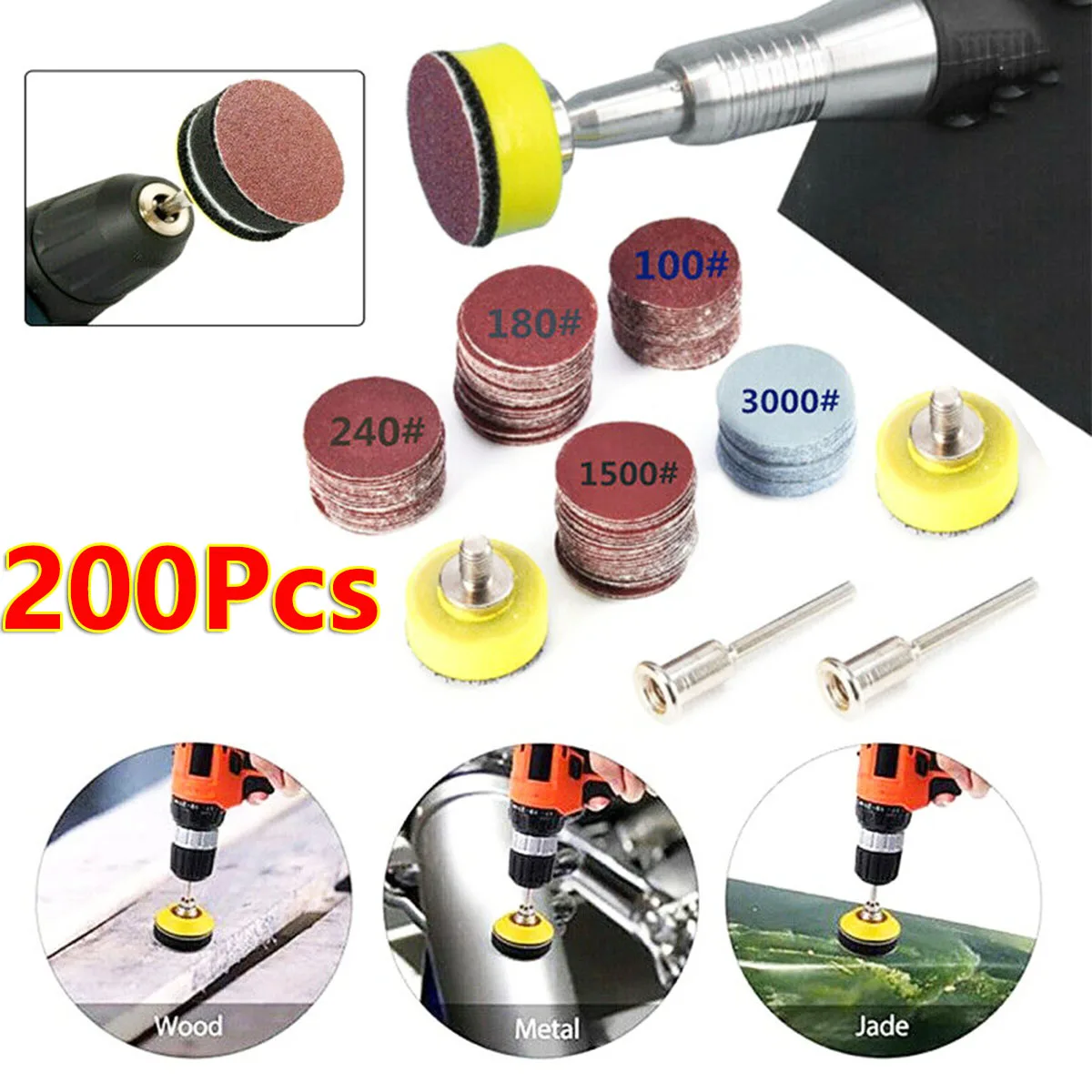 

200Pcs 1 inch Sandpapers Sanding Discs Pads Set Abrasive Polishing Pad Kit Drill Hooks Loop For Dremel Rotary Tool Accessories