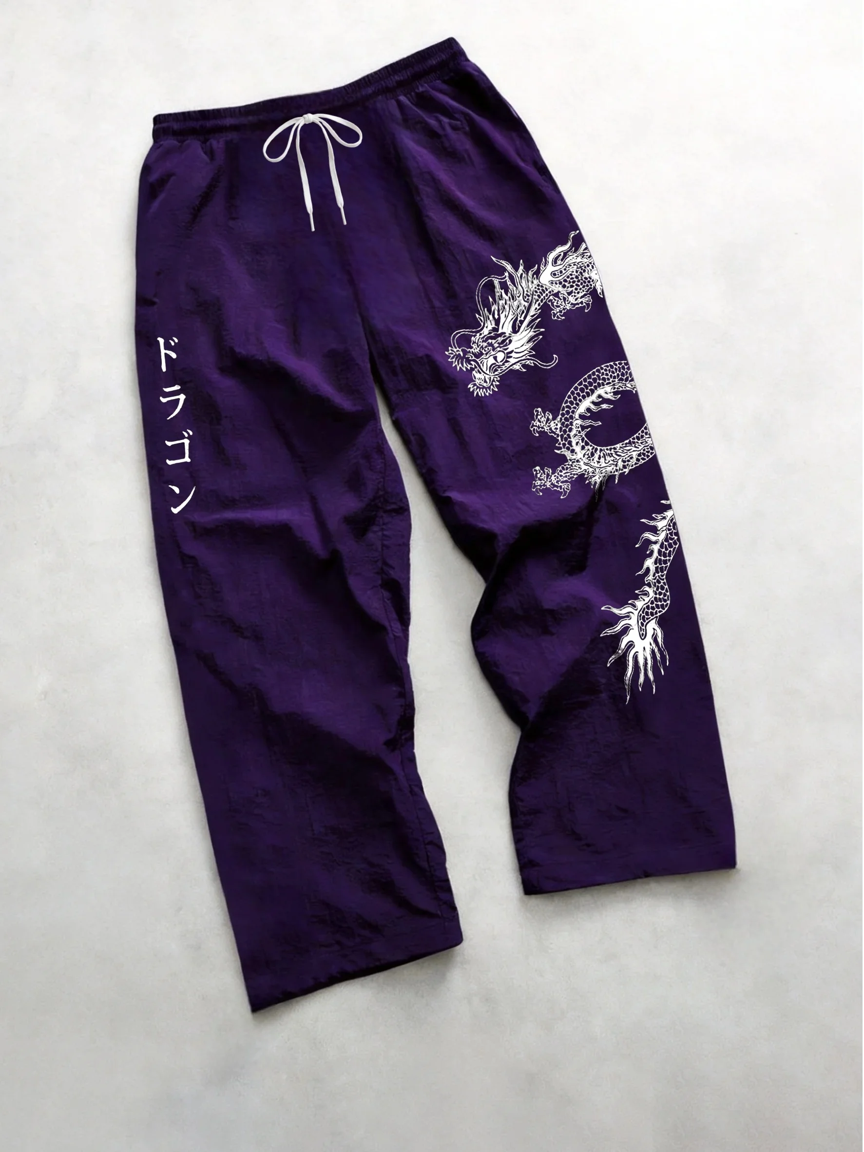 2026 Herren Frühling Sommer Drachen-Print Baggy Nylon-Hosen, Streetwear Jogger für Fitness & Alltag, Schwarz & Blau – Detail 10