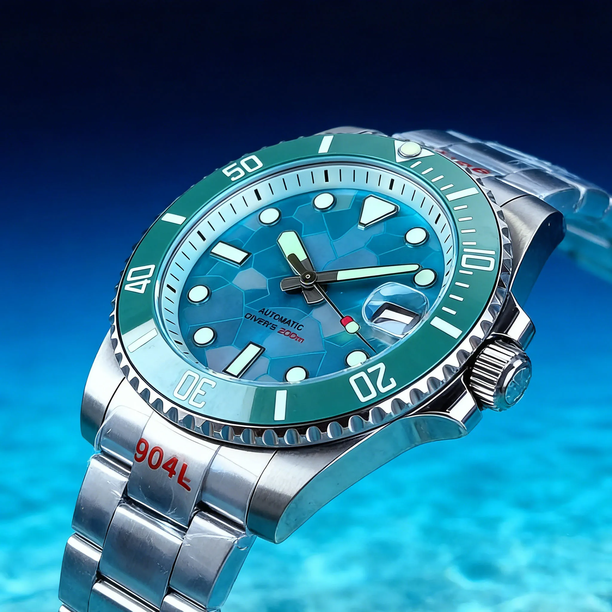 

Классические мужские часы для дайвинга Tandorio 20ATM, 40 мм, с синим перламутровым циферблатом, люминесцентным покрытием, сапфировым стеклом, автоматическим механизмом NH35A, браслет.