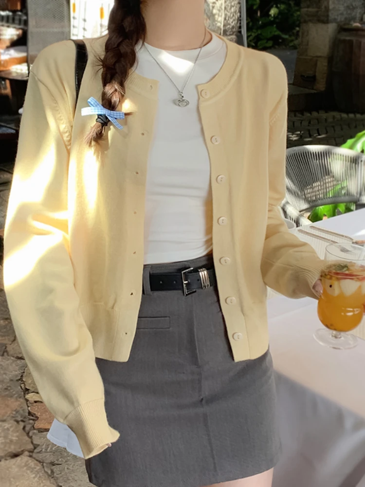 AOSSVIAO 2026 Women's Long Sleeve Cardigan O Neck Button Down Knit Lady Autumn Spring Knitted Single-breasted Cardigan Sweaters