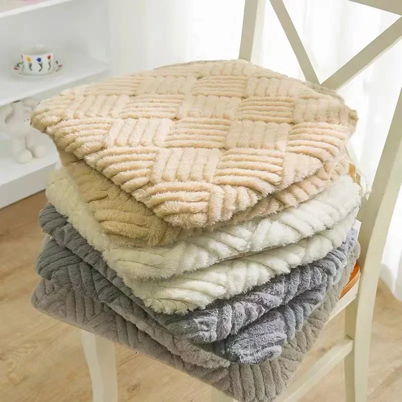 Simple Rabbit Plush Horseshoe Cushion Japanese Warm Non-Slip Chair Cushions with Strap Office Soft Hip Pad for Autumn and Winter
