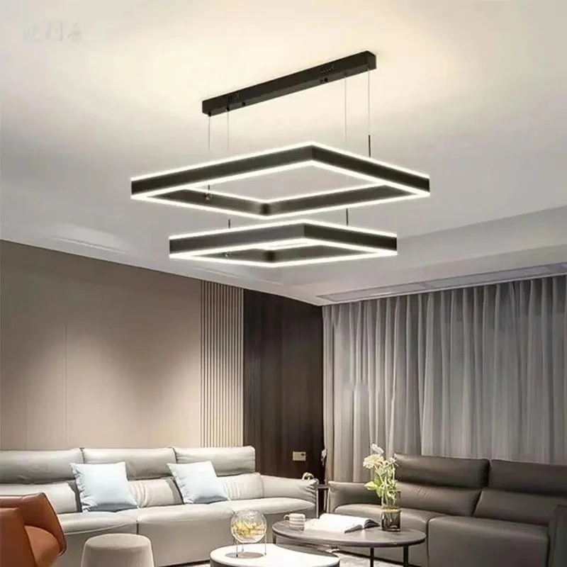 2023 Modern Led Pendant Light Black Square Life Restaurant Kitchen Bedroom Rectangular Pendant Light