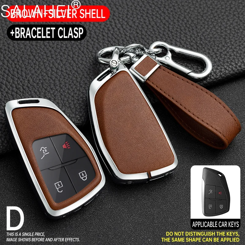 Zinc Alloy+Leather Car Key Case Cover For Chevrolet Tahoe Suburban for GMC Yukon for Buick ENVISION S Plus Avenir 2020/21/22 /23