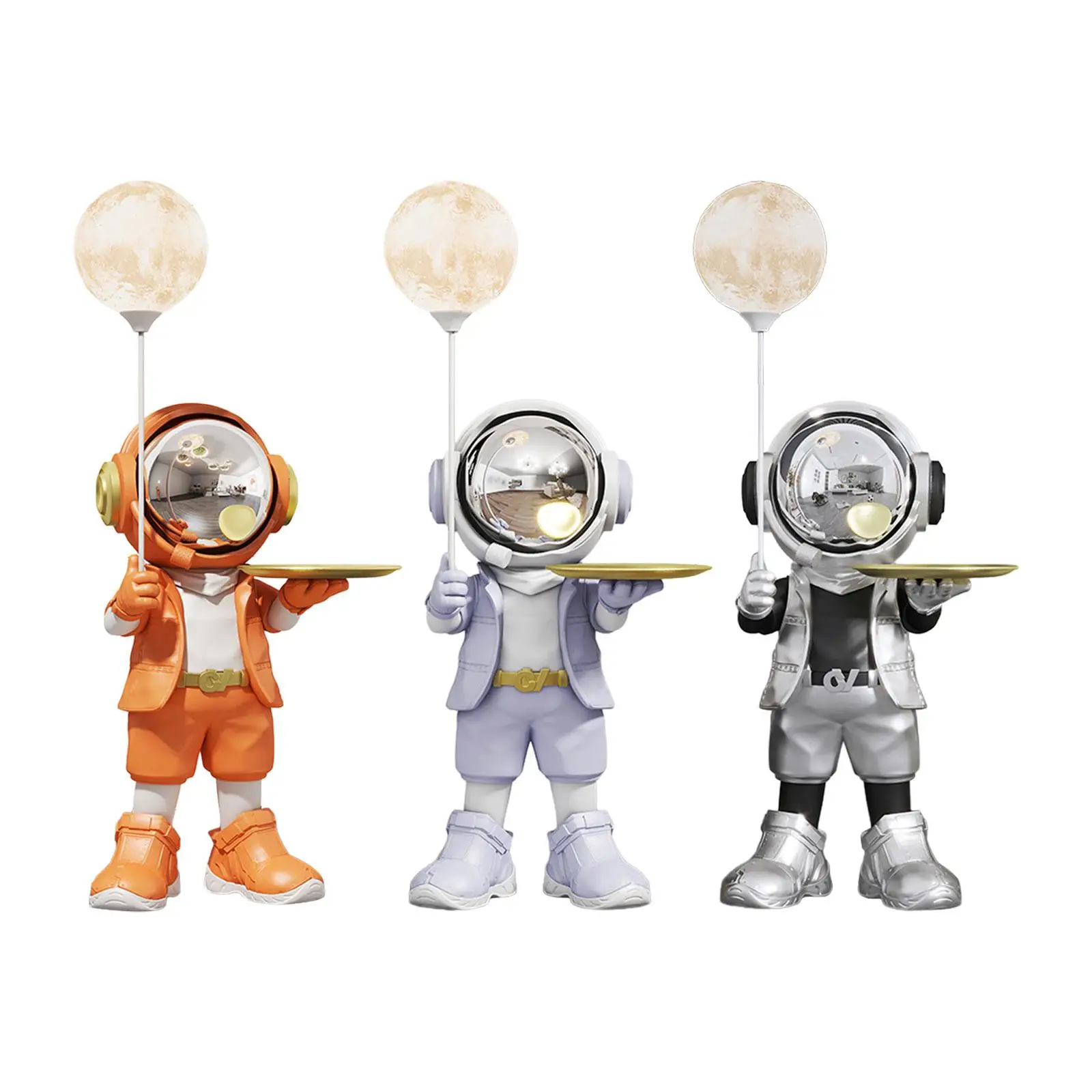 

Astronaut Large Statue Storage Tray with Ball Lamp Modern Sculpture End Table for Entryway Home Decoration Housewarming Gift