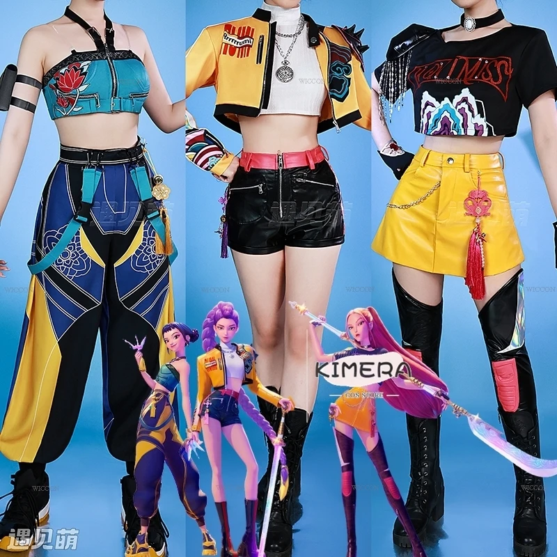 

Adulto Mujer Huntrix K-Pop Mira Rumi Zoey Demon Hunters сценическая одежда для косплея костюм парик Хэллоуин для женщин и девочек группа disfraz