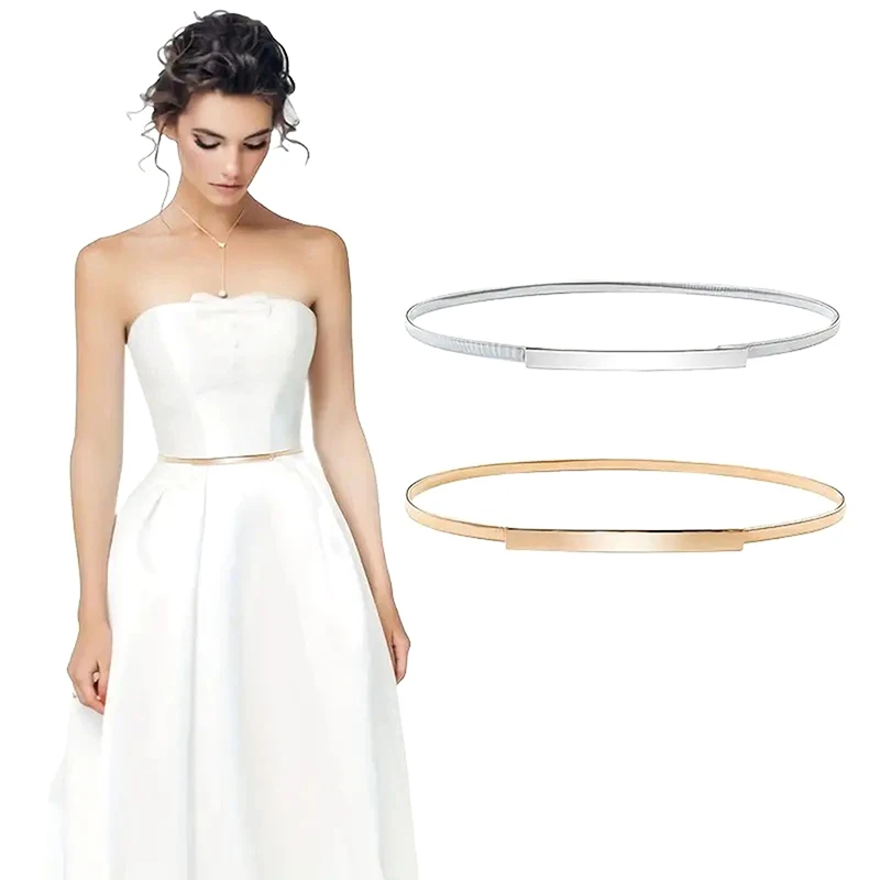 Ceintures élastiques en chaîne dorée pour femmes, taille en métal argenté, feuille extensible, ceinture dorée, jupe habillée, Riem SKinnny