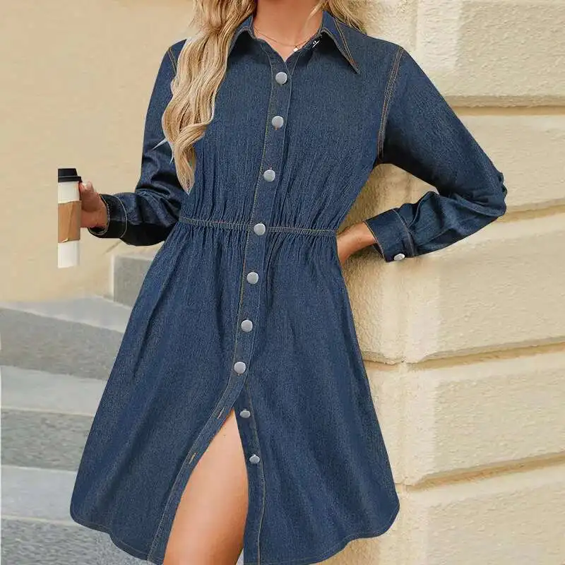 218566 New Women's Fashion Cowboy Long Sleeve Elastic Loose Dress Sexy Dress Designer 2025 Party Summer Elegantes Casual Y2k