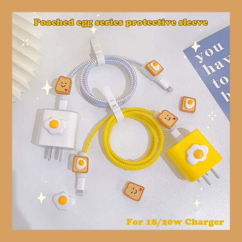 

Poached Egg Cable Accessory 18/20 W USB Charger Plug Cable Protector For iPhone 13 12 11 Pro USB Spiral Cable Line Protection