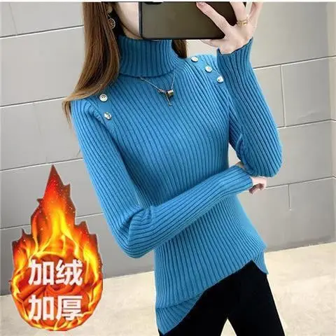 High Neck Sweater Women\'s Button Knit Sweater Bottom Layerin Ner Layer 2024 Autumn Winter New Style Slim Fit Black Thick Stylish