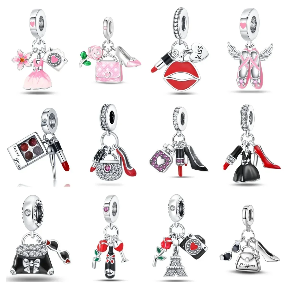Direct-sale jewelry, bags, lipsticks, high heels, DIY pendants, accessories, copper-plated silver, compatible with necklaces.