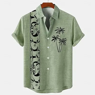 

Simple coconut tree print Hawaiian casual men's shirt everyday handsome men's tops large size fashion breathable shirt