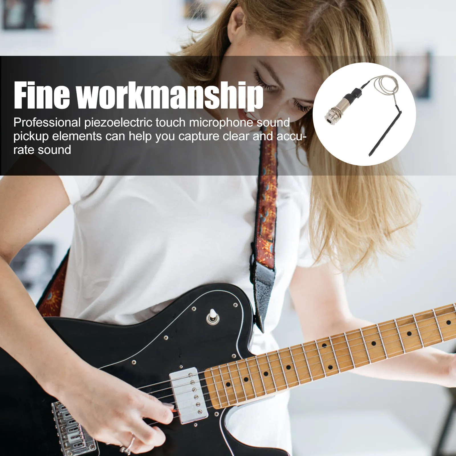 Piezoelectric Guitar Pickup Acoustic Sound Hole Pickup Musical Instrument High Sensitivity Clear Sound Transducer