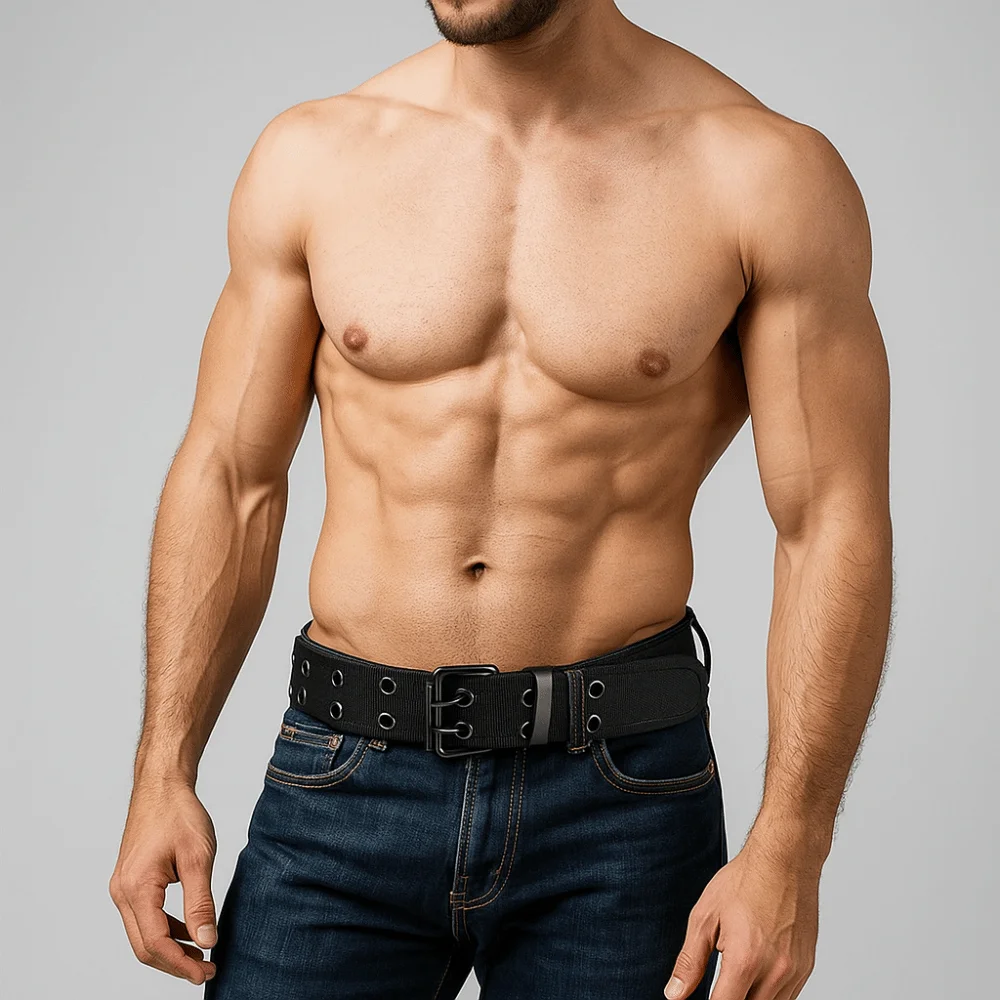 Casual versátil masculino cintos duplo fileira buraco ajustável cinto de lona durável cinta esportiva unisex