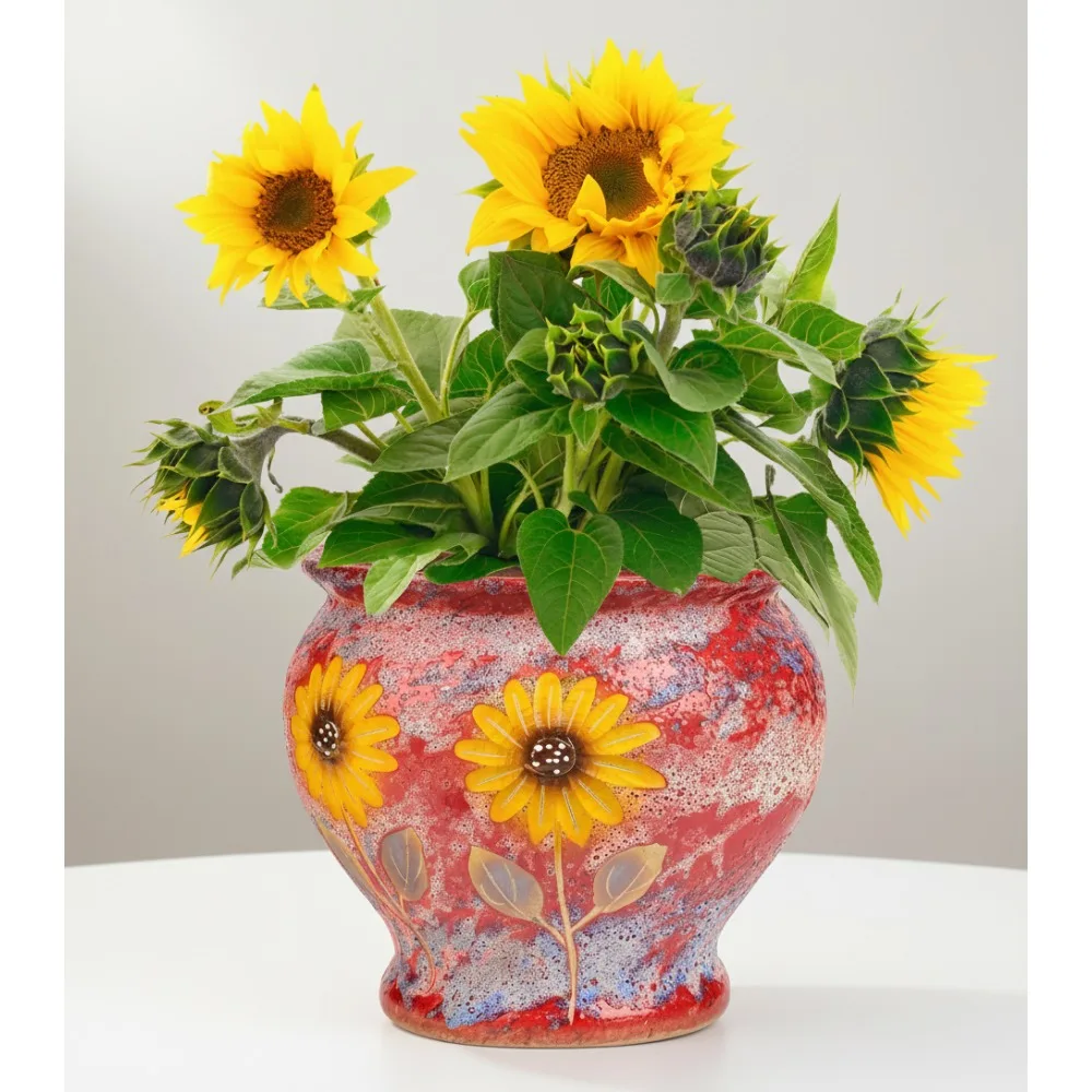 

Hand Painted Ceramic Succulent Pots, 9 Inch Large Planters for Indoor Outdoor Plants, Vintage Decorative Vase Home Decor