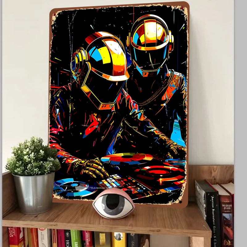 Cyberpunk Astronaut DJ Turntable Metal Wall Art Living Room Bedroom Bar Decorative Painting