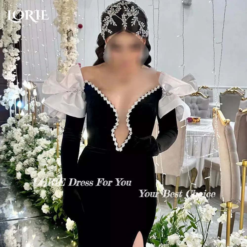 LORIE Elegant Evening  Dress Bobycon Mermaid Velvet Black Prom Dress Sexy Backless Red Carpet Clebrity High Slit Party Gown 2024