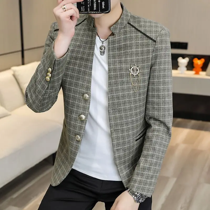 2-A75  2022 Spring and Autumn New Men's Suit Youth Slim Small Suit Single Suit Top Staollar Jacket Men