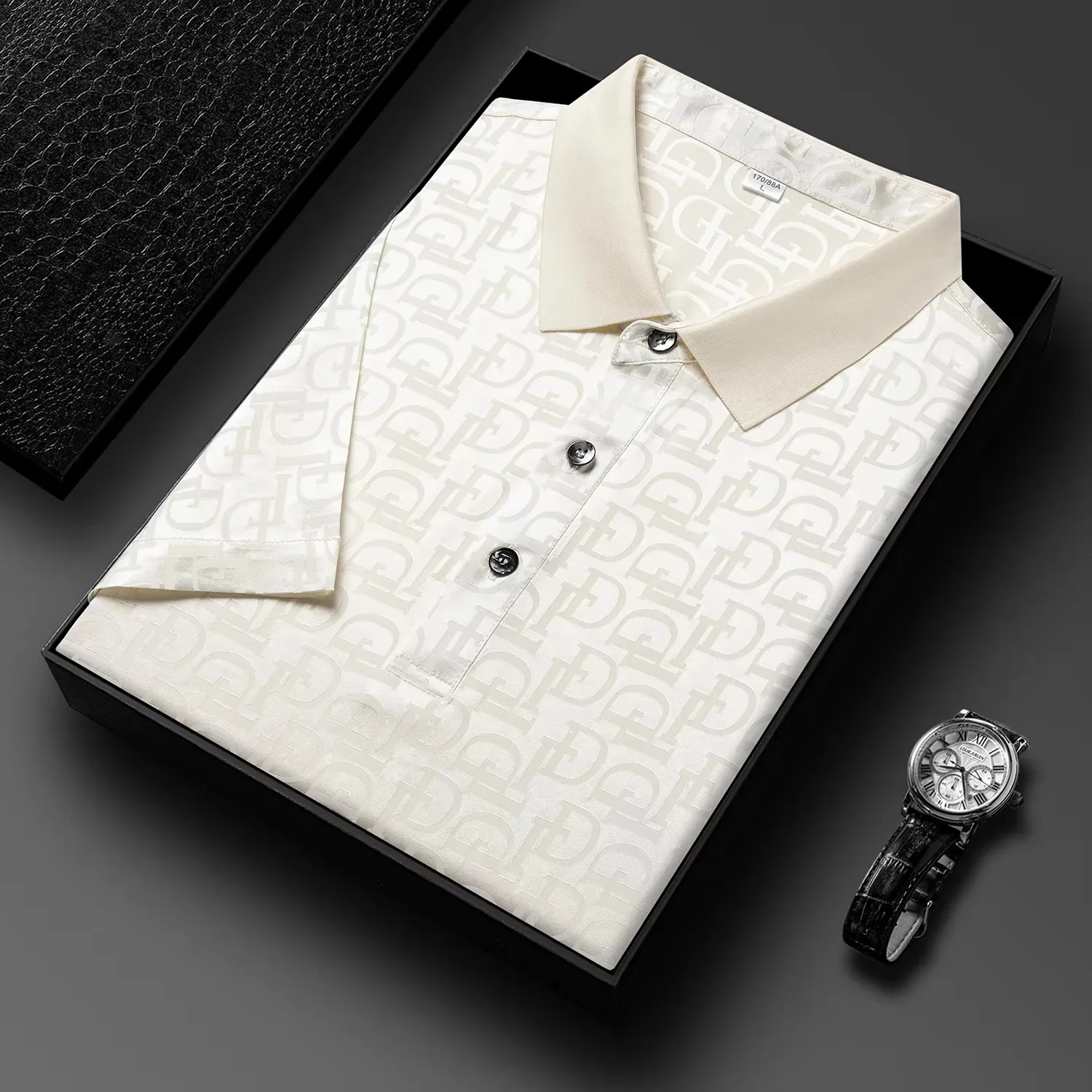 Jacquard Premium Silk Polo Shirts For Men Short Sleeve Coolness Summer Quality Skin-Friendly Lightweight Satin Camisas De Hombre