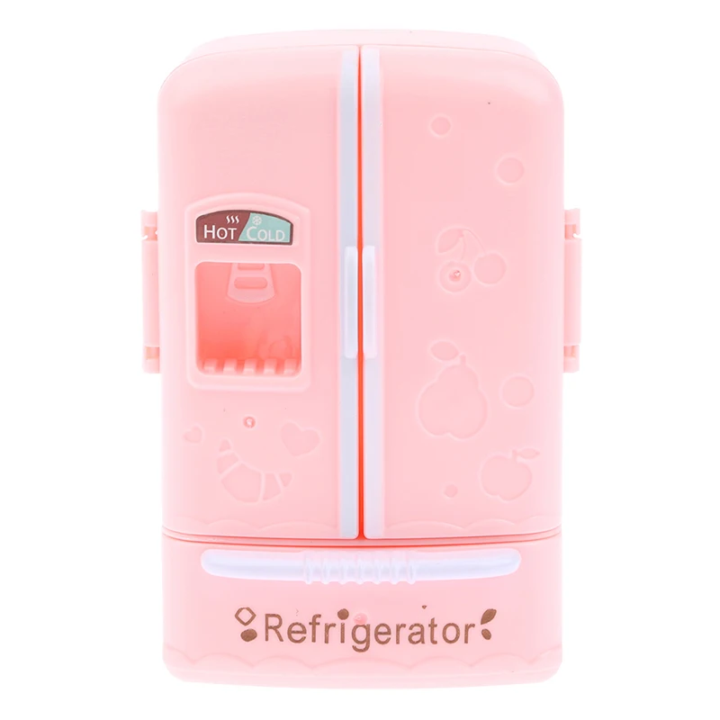 1Pc Dollhouse Miniature Pink Refrigerator 1:12 Mini Cute Fridge Freezer Doll House Kitchen Decor Accessories