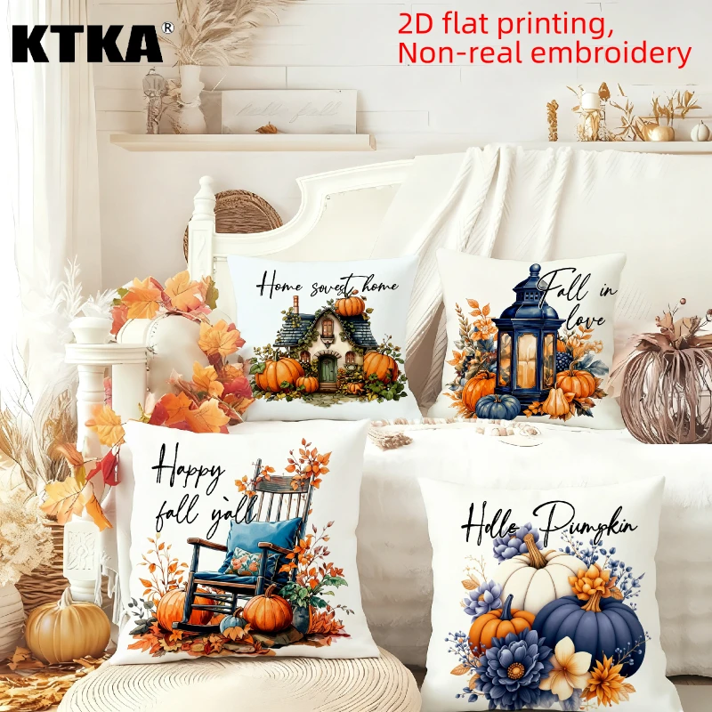 4Pcs Fall Floral Pumpkin Pillow Covers Hello Pumpkin Sunflower Maple Plaid Jar Cushion Covers Thanksgiving Farmhouse Sofa Decor