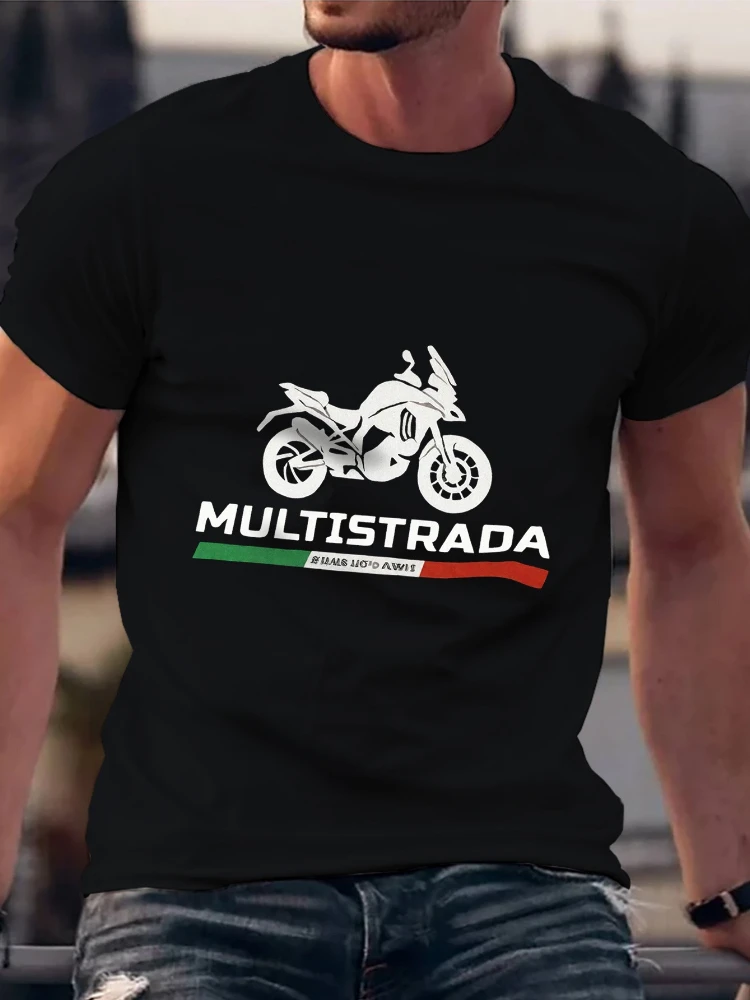 

Мужская мотоциклетная футболка из дышащего хлопка с рисунком Multistrada — футболка с круглым вырезом и короткими рукавами с рисунком итальянского флага.