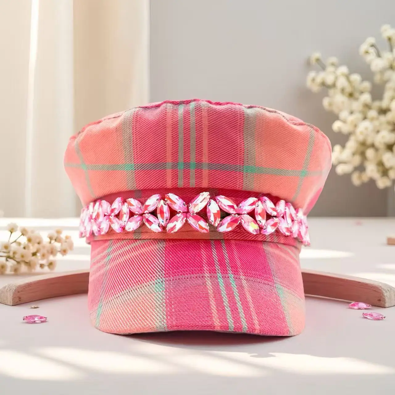 HongLuan Berretto con motivo a quadretti dolce e berretto da strillone da donna, accessori femminili cosplay